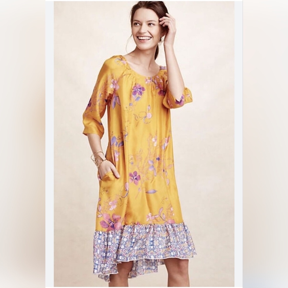 Vanessa Virginia Anthro Maximalist Silk Floral Cottagecore Boho Midi dress‎ sz L
